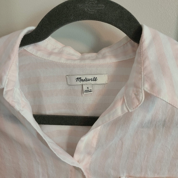 Madewell small pink white stripe button down front knot dolman sleeve top - Picture 5 of 6